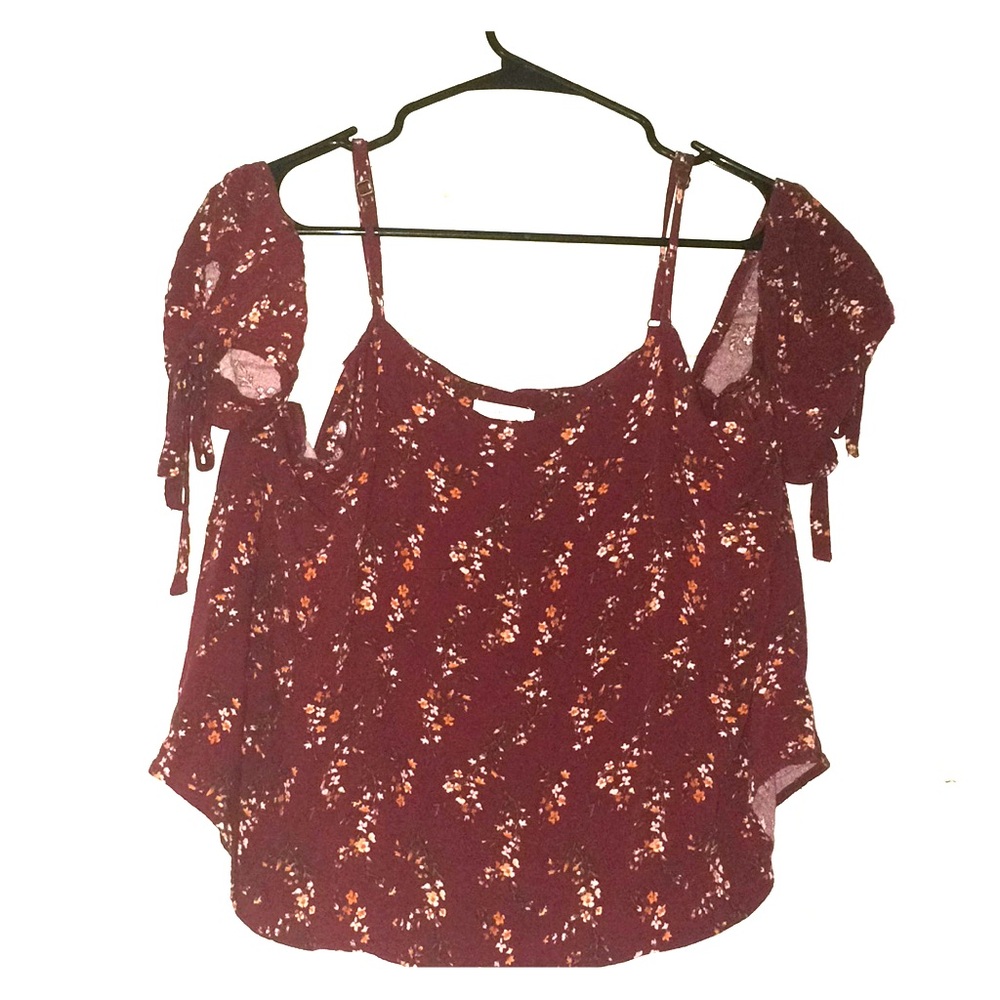 XXL Xhilaration Red Floral Cold Shoulder Crop Top